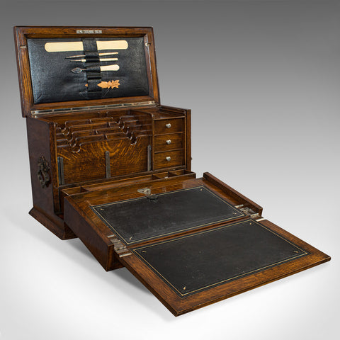 Antique Writing Slope, English, Oak, Travelling Correspondence Box, Edwardian