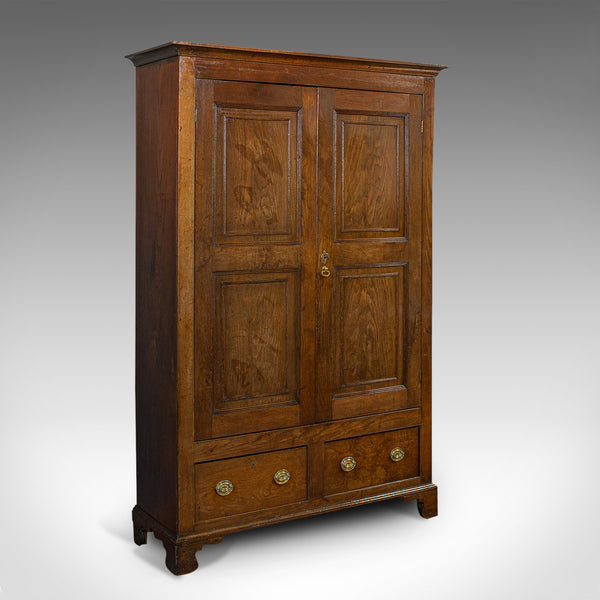 Antique Wardrobe, English, Oak, Linen Cabinet, Press Cupboard, Georgian, C.1800