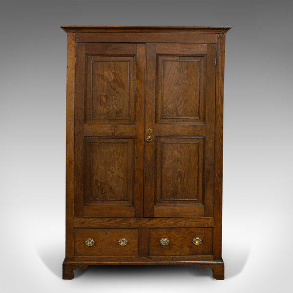 Antique Wardrobe, English, Oak, Linen Cabinet, Press Cupboard, Georgian, C.1800
