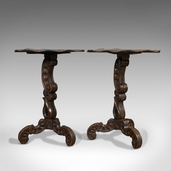 Pair Of Antique Side Tables, Asian, Elm, Occasional, Wine Stand, Victorian, 1900