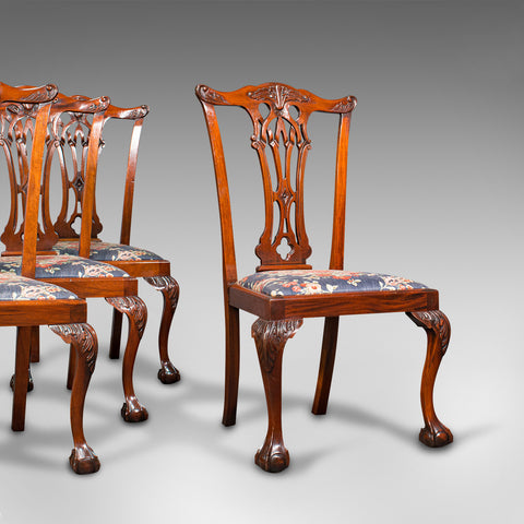 4 Antique Dining Chairs, English, Mahogany, Seat, After Chippendale, Victorian