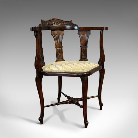 Antique Corner Arm Chair, French, Beech, Seat, Art Nouveau, Victorian, C.1890