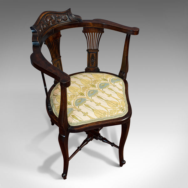 Antique Corner Arm Chair, French, Beech, Seat, Art Nouveau, Victorian, C.1890