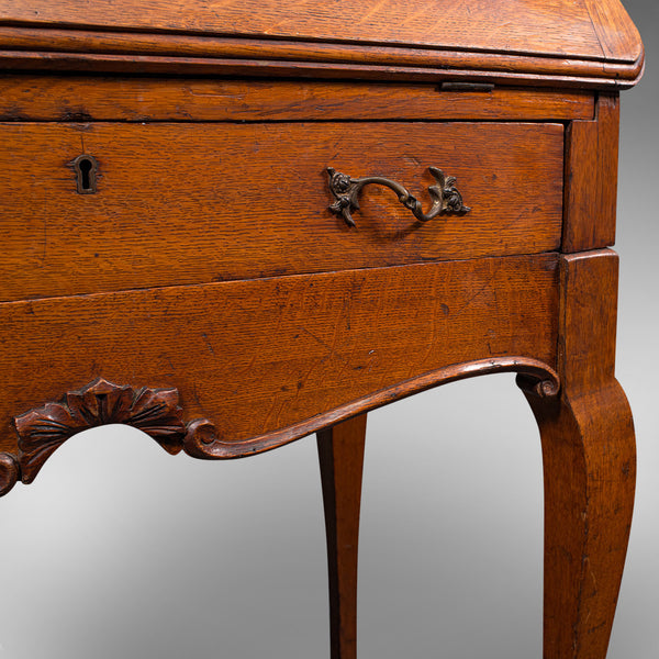 Small Antique Ladies Writing Desk, French, Oak, Bureau, Mirror, Victorian, 1900