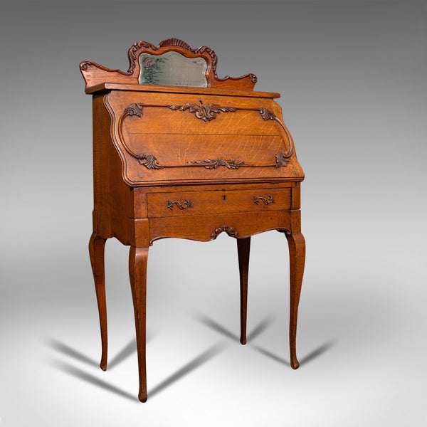 Small Antique Ladies Writing Desk, French, Oak, Bureau, Mirror, Victorian, 1900