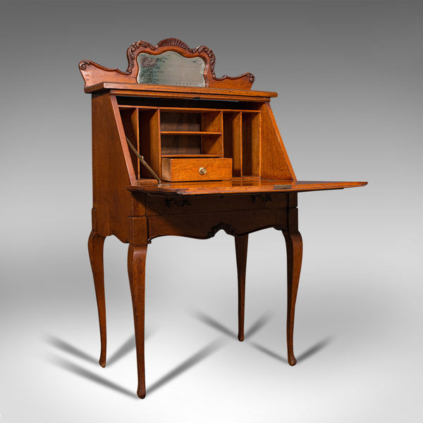 Small Antique Ladies Writing Desk, French, Oak, Bureau, Mirror, Victorian, 1900