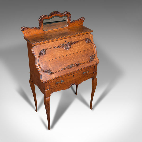 Small Antique Ladies Writing Desk, French, Oak, Bureau, Mirror, Victorian, 1900
