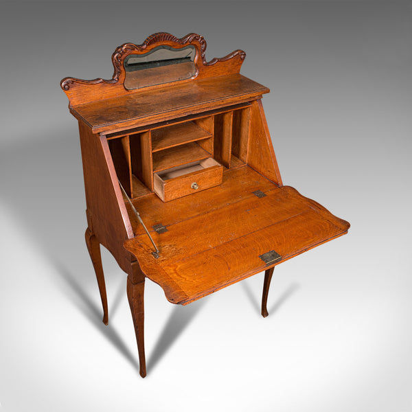Small Antique Ladies Writing Desk, French, Oak, Bureau, Mirror, Victorian, 1900