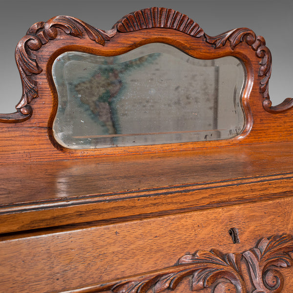 Small Antique Ladies Writing Desk, French, Oak, Bureau, Mirror, Victorian, 1900