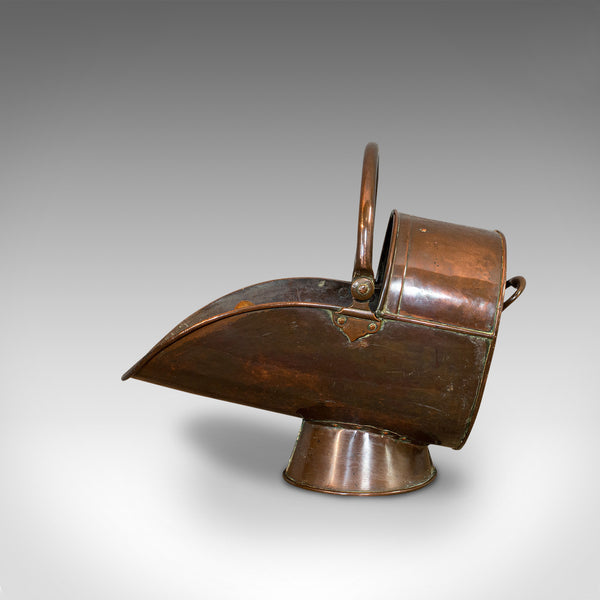 Antique Helmet Coal Scuttle, English, Copper, Fireside Bucket, Victorian, 1870