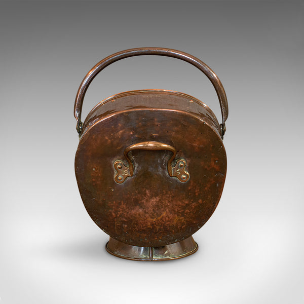 Antique Helmet Coal Scuttle, English, Copper, Fireside Bucket, Victorian, 1870