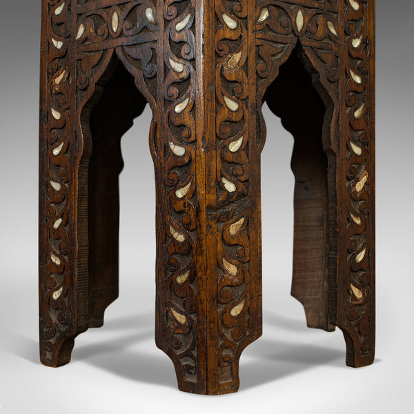 Antique Side Table, Middle Eastern, Mahogany, Moorish, Wine, Occasional, C.1880