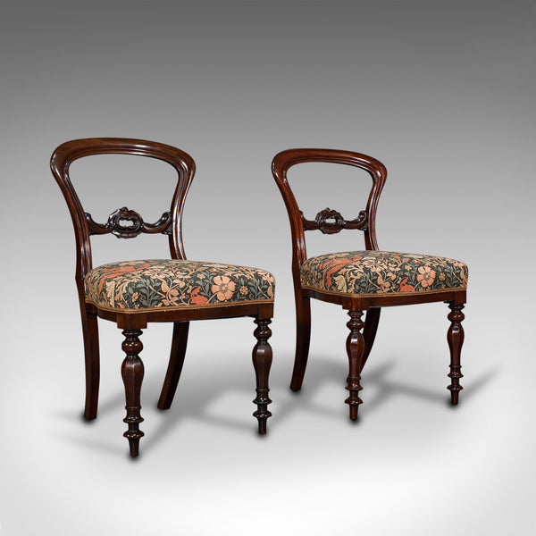Pair Of, Antique Buckle Back Chairs, English, Walnut, Dining, Side, Victorian