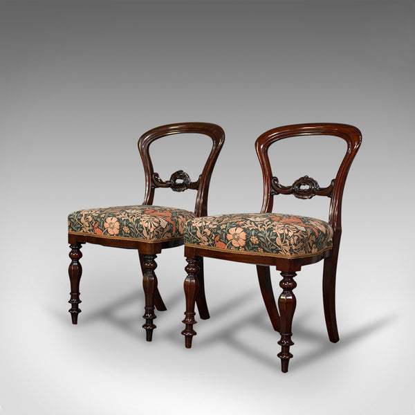 Pair Of, Antique Buckle Back Chairs, English, Walnut, Dining, Side, Victorian