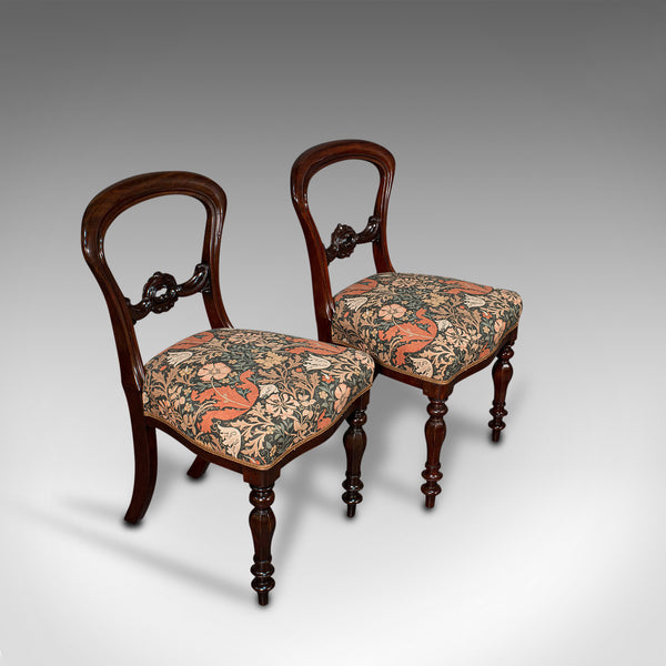 Pair Of, Antique Buckle Back Chairs, English, Walnut, Dining, Side, Victorian