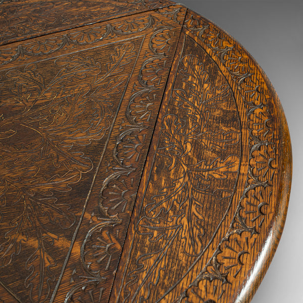 Antique Cricket Table, English, Oak, Drop Leaf, Lamp, Occasional, Edwardian