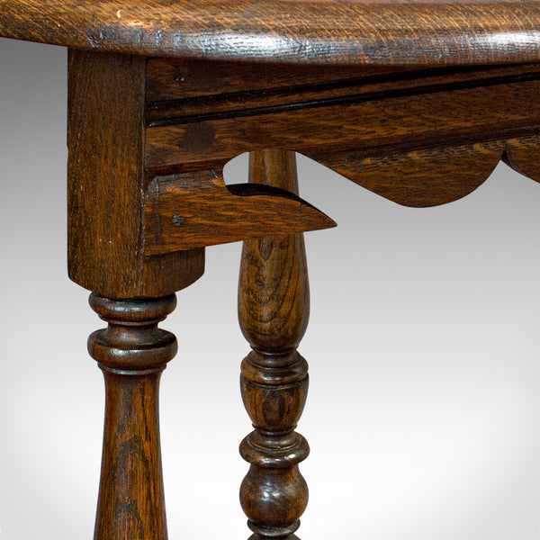 Antique Cricket Table, English, Oak, Drop Leaf, Lamp, Occasional, Edwardian