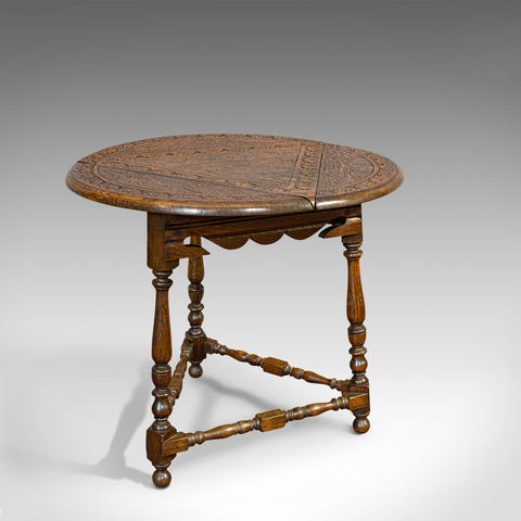 Antique Cricket Table, English, Oak, Drop Leaf, Lamp, Occasional, Edwardian