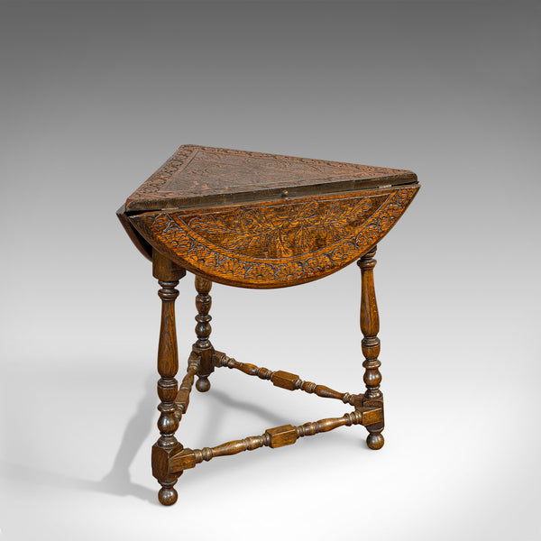 Antique Cricket Table, English, Oak, Drop Leaf, Lamp, Occasional, Edwardian