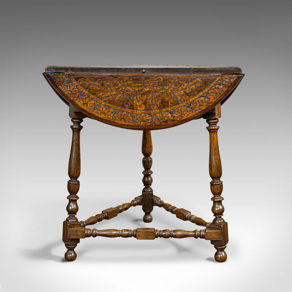 Antique Cricket Table, English, Oak, Drop Leaf, Lamp, Occasional, Edwardian