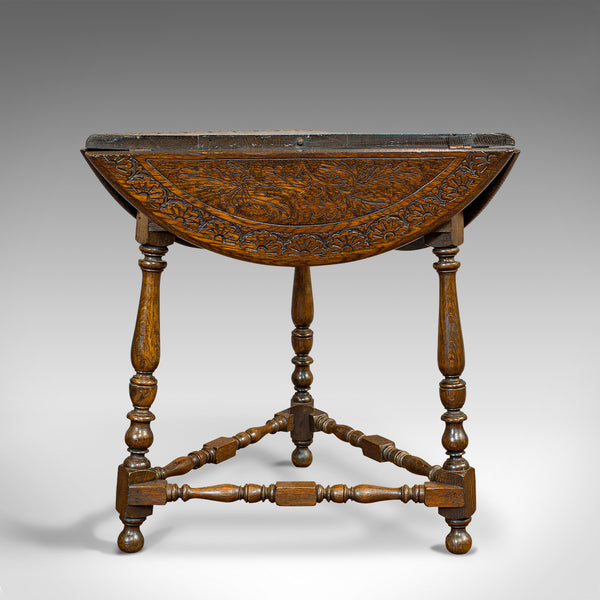 Antique Cricket Table, English, Oak, Drop Leaf, Lamp, Occasional, Edwardian