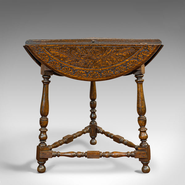 Antique Cricket Table, English, Oak, Drop Leaf, Lamp, Occasional, Edwardian