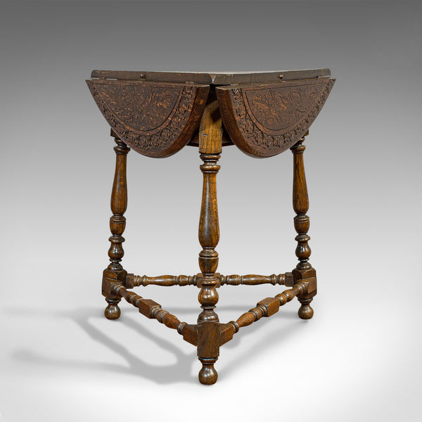 Antique Cricket Table, English, Oak, Drop Leaf, Lamp, Occasional, Edwardian