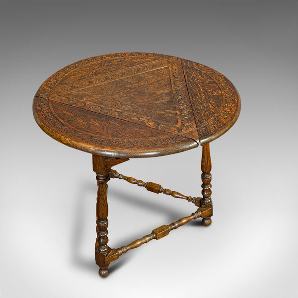 Antique Cricket Table, English, Oak, Drop Leaf, Lamp, Occasional, Edwardian