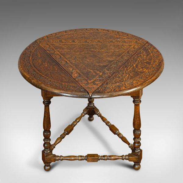 Antique Cricket Table, English, Oak, Drop Leaf, Lamp, Occasional, Edwardian