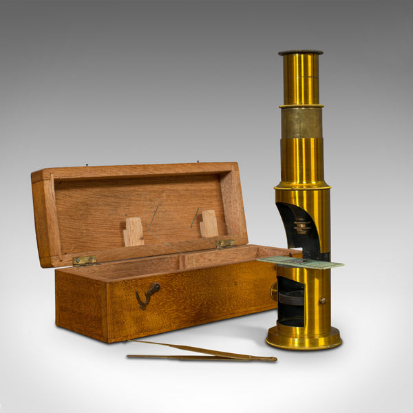 Vintage Scientist's Field Microscope, English, Brass, Instrument, Circa 1950