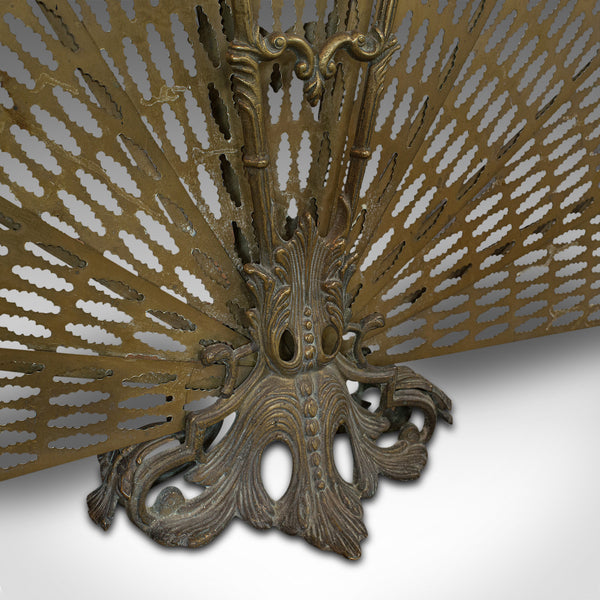 Antique Peacock Fire Screen, French, Brass, Fireside, Art Nouveau, Victorian