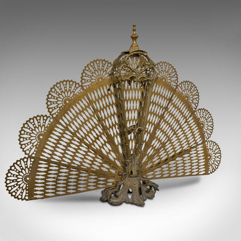 Antique Peacock Fire Screen, French, Brass, Fireside, Art Nouveau, Victorian