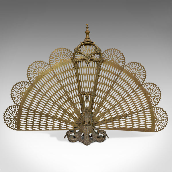 Antique Peacock Fire Screen, French, Brass, Fireside, Art Nouveau, Victorian