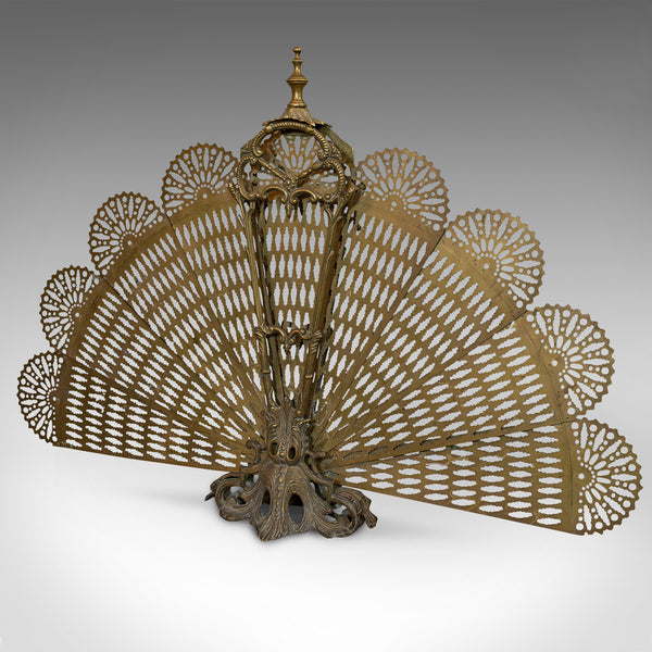 Antique Peacock Fire Screen, French, Brass, Fireside, Art Nouveau, Victorian