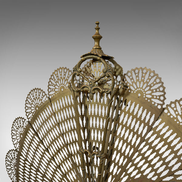 Antique Peacock Fire Screen, French, Brass, Fireside, Art Nouveau, Victorian