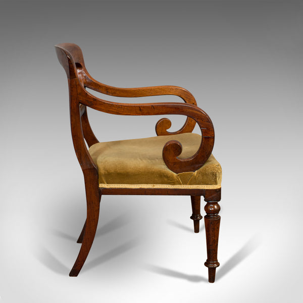Antique Serpentine Arm Chair, English, Mahogany, Elbow Seat, Regency, Circa 1820