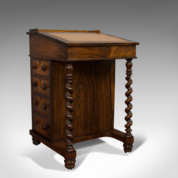 Antique Davenport, English, Rosewood, Satinwood, Writing Desk, Victorian, C.1880
