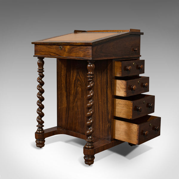 Antique Davenport, English, Rosewood, Satinwood, Writing Desk, Victorian, C.1880