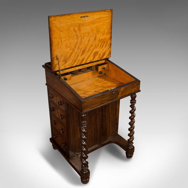 Antique Davenport, English, Rosewood, Satinwood, Writing Desk, Victorian, C.1880