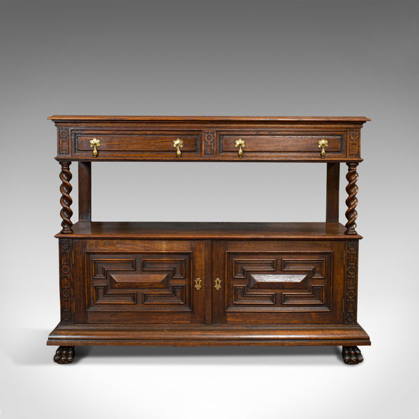 Large Antique Buffet, English, Oak, Server, Sideboard, Jacobean Taste, Victorian