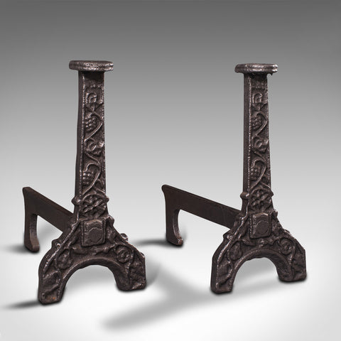 Heavy Pair Of Antique Fireside Andirons, English, Cast Iron, Fire Dog, Georgian