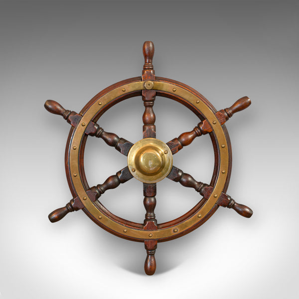 Vintage Ship's Wheel, English, Oak, Brass, Decorative, Maritime, Display, 1950