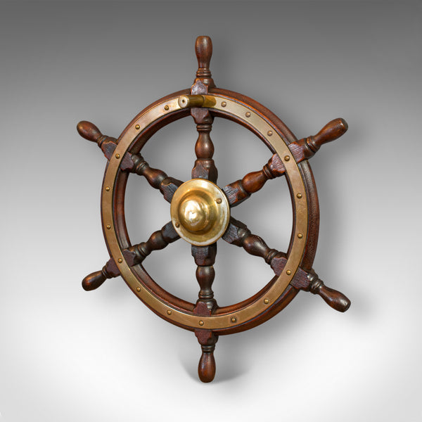 Vintage Ship's Wheel, English, Oak, Brass, Decorative, Maritime, Display, 1950