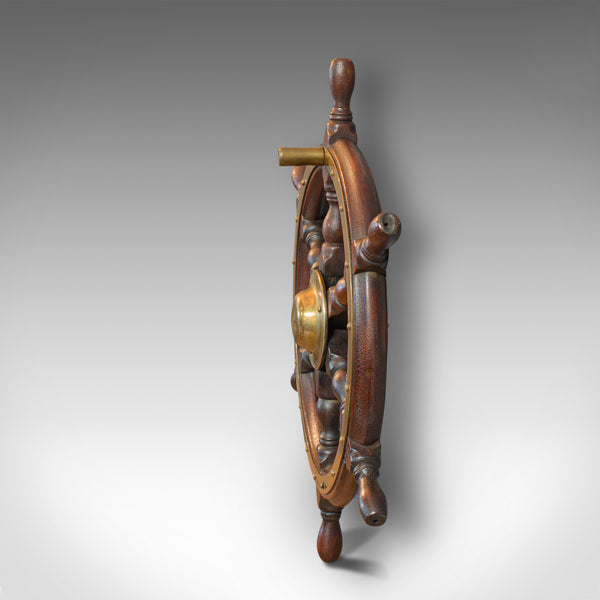 Vintage Ship's Wheel, English, Oak, Brass, Decorative, Maritime, Display, 1950