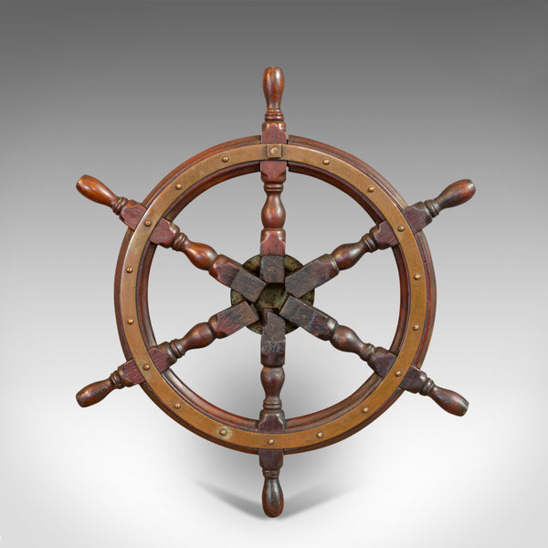 Vintage Ship's Wheel, English, Oak, Brass, Decorative, Maritime, Display, 1950