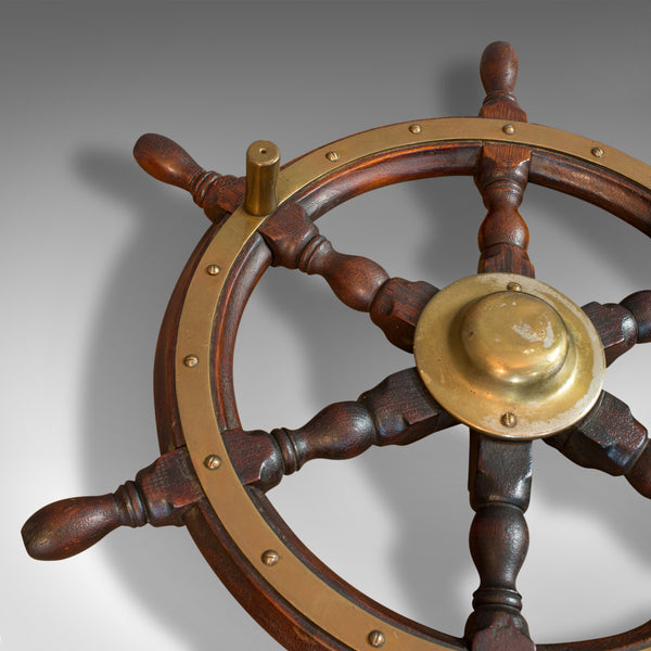Vintage Ship's Wheel, English, Oak, Brass, Decorative, Maritime, Display, 1950