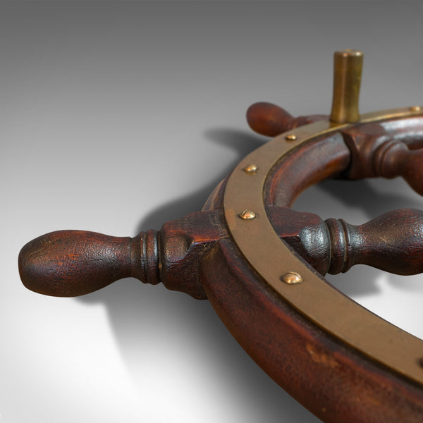 Vintage Ship's Wheel, English, Oak, Brass, Decorative, Maritime, Display, 1950