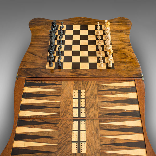 Antique Games Table, English, Walnut, Burr, Chess, Backgammon, Victorian, C.1860