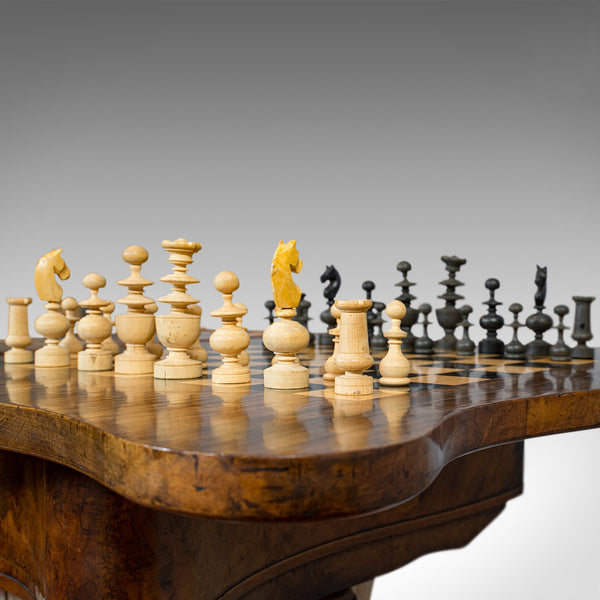 Antique Games Table, English, Walnut, Burr, Chess, Backgammon, Victorian, C.1860