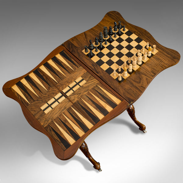 Antique Games Table, English, Walnut, Burr, Chess, Backgammon, Victorian, C.1860